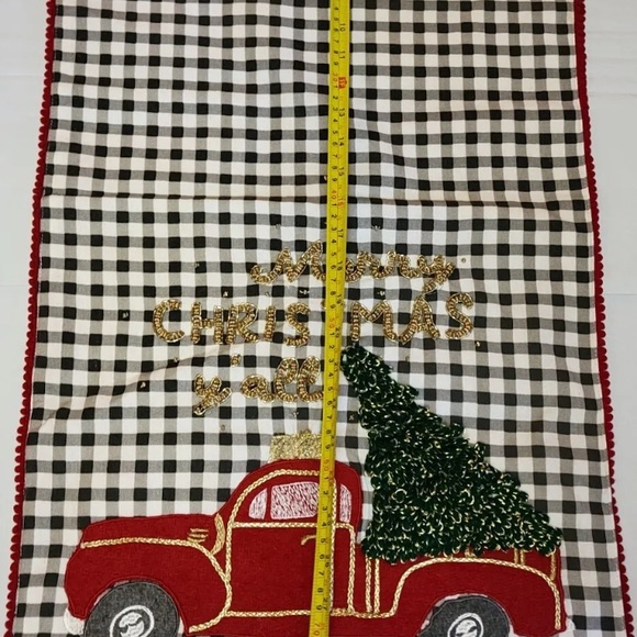 Christmas Table Runner Embellished Truck Country Checkered...